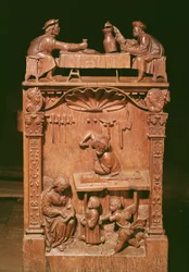 Koorgestoelten met (boven) de Rigoley-broers en (onder) de werkplaats in Nazareth, 1526 (hout)